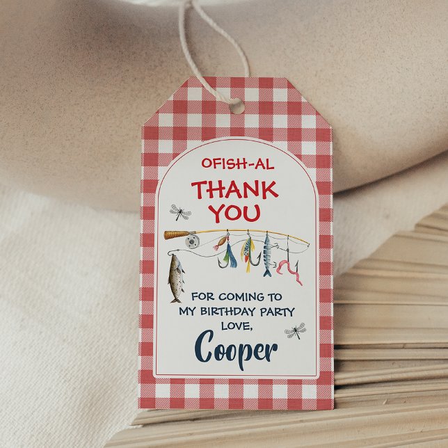 Etiqueta de regalo de cumpleaños número uno Ofisha (Fishing themed O-fish-ally 1st birthday tags, O-Fish-Ally One Fishing 1st Birthday Favor Tags,
)