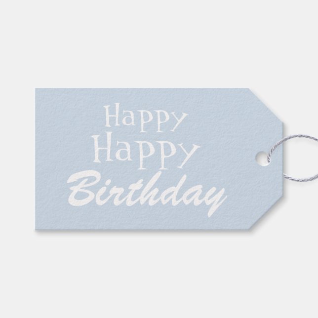 Etiqueta de regalo de cumpleaños Pastel Blue Happy (Frente (Horizontal))