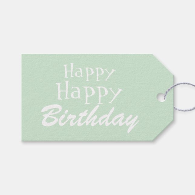 Etiqueta de regalo de cumpleaños Pastel Green Happ (Frente (Horizontal))