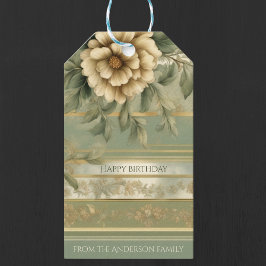 Etiqueta de regalo de decoupage de flor dorada ver