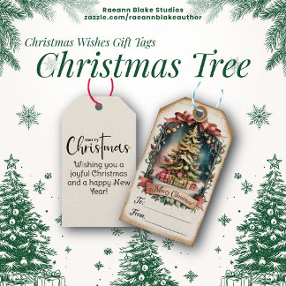 Etiqueta de regalo de deseos de Navidad de árbol d