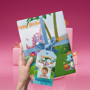 Etiqueta de regalo de Dino bebé espeluznante para