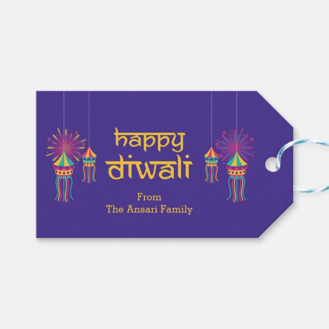 Etiqueta de regalo de Diwali con Ilustracion de li (Frente (Horizontal))