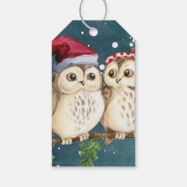 ETIQUETA DE REGALO DE DOS BÚHOS DE NAVIDAD EN UNA