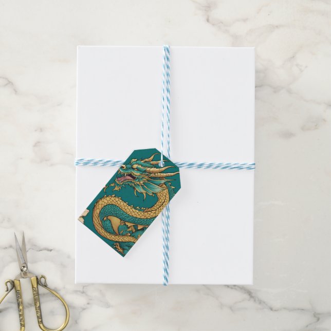 Etiqueta de regalo de dragón (Con cuerda)