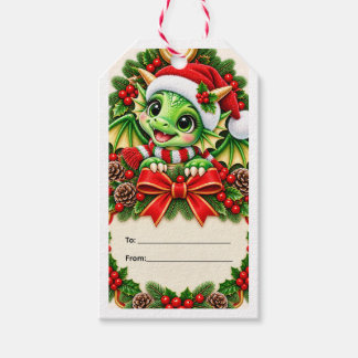 Etiqueta de regalo de dragón de Navidad adorable