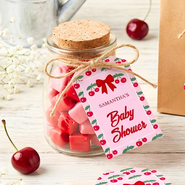 Etiqueta de regalo de ducha de bebé de cereza con  (Subido por el creador)
