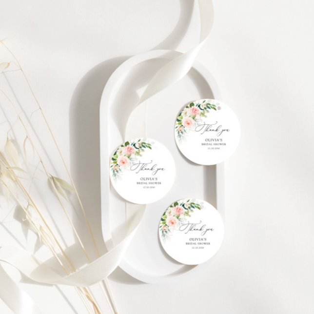 Etiqueta de regalo de ducha de novia de rosas rosa (Subido por el creador)