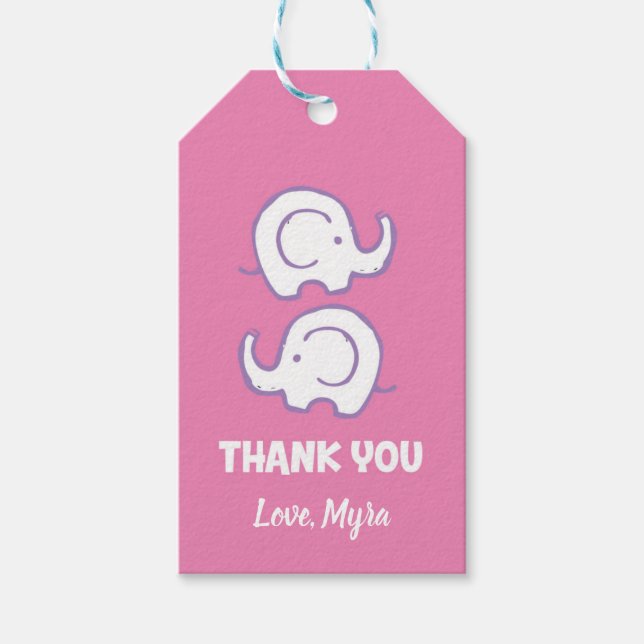 Etiqueta de regalo de Elefante Rosa (Anverso)