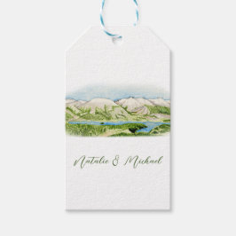 Etiqueta de regalo de escenas de la montaña acuare