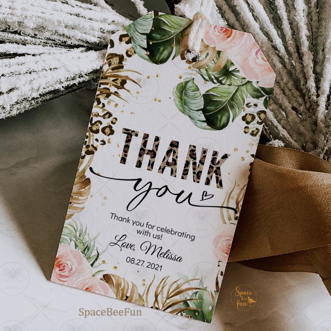 Etiqueta de regalo de estampado de leopardo Safari (safari leopard favor tags, jungle theme favor tags, leopard print birthday tags, animal print favor )