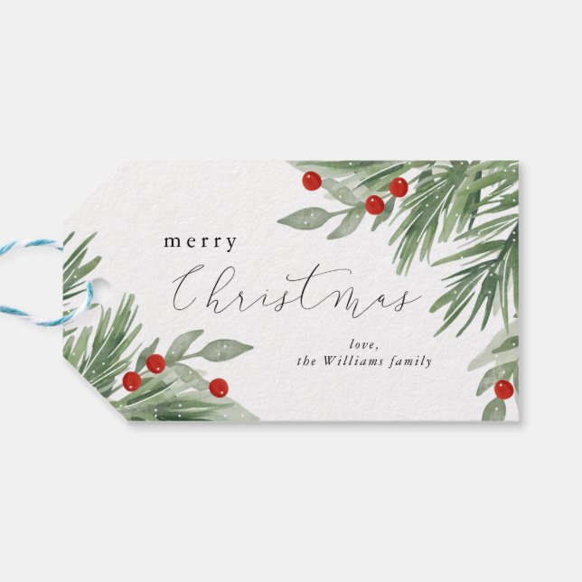 Etiqueta de regalo de Evergreen festivo (Reverso Horizontal)