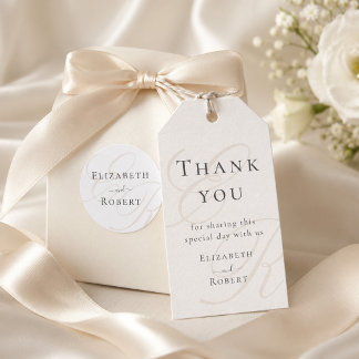 Etiqueta de regalo de favor de boda con monograma 