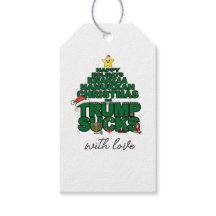 Etiqueta de regalo de Felices Fiestas Trump Sucks