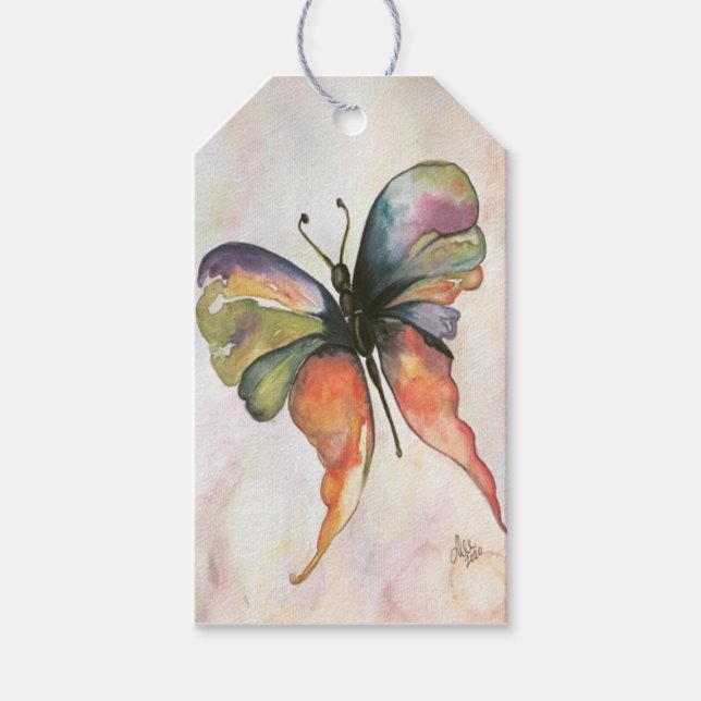 Etiqueta de regalo de felicidad de mariposa (Anverso)