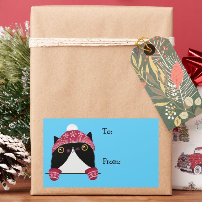 Etiqueta de regalo de felino de vacaciones felices (Vacaciones)