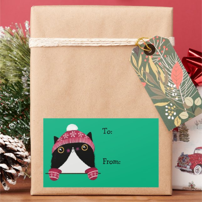 Etiqueta de regalo de felino de vacaciones felices (Vacaciones)