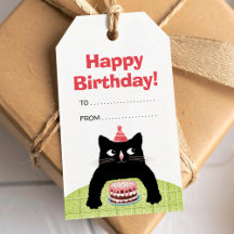 Etiqueta de regalo de Feliz Cumpleaños con gato, p