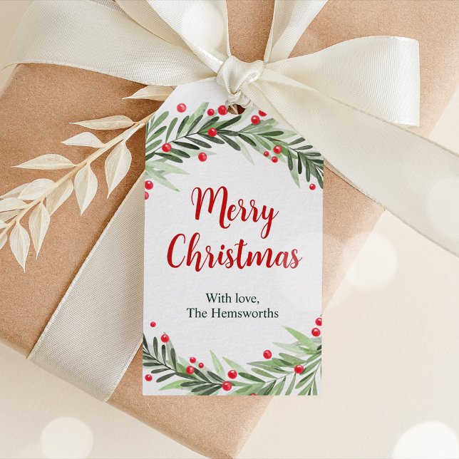 Etiqueta de regalo de Feliz Navidad, etiqueta de c (Merry Christmas Greenery Gift Tag)