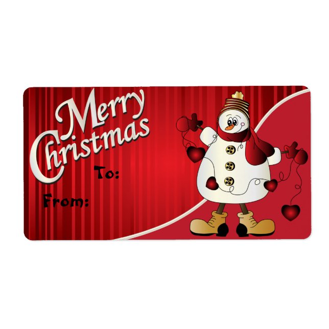 Etiqueta de regalo de Feliz Navidad Red Snowman (Frente)