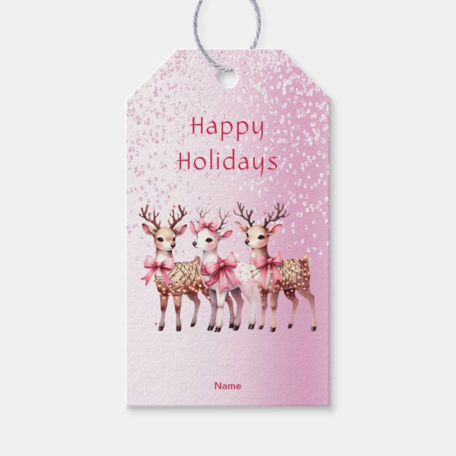 Etiqueta de regalo de feriado de ciervo de navidad (Anverso)