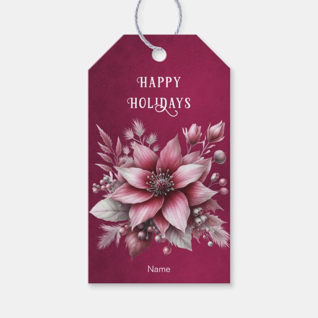 Etiqueta de regalo de festividad floral rosa (Anverso)