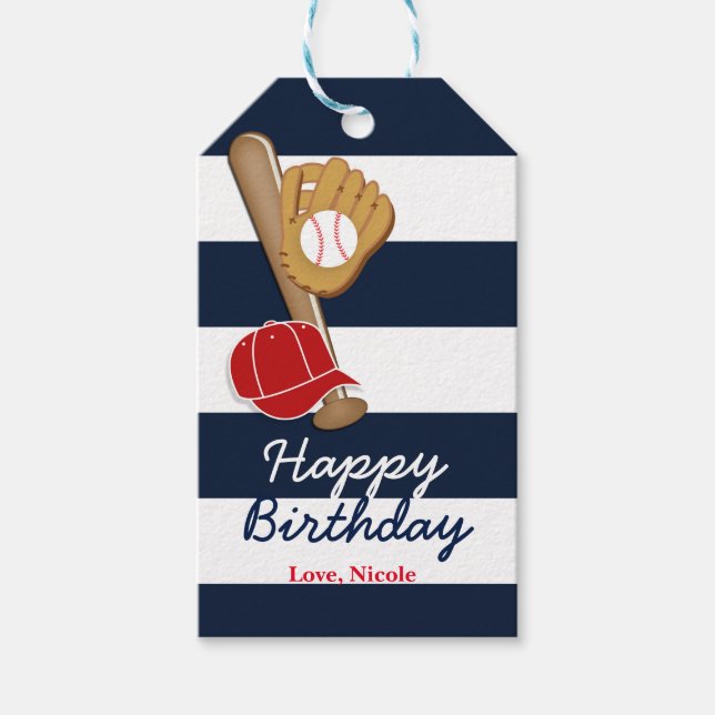 Etiqueta de regalo de fiesta de cumpleaños a rayas (Anverso)