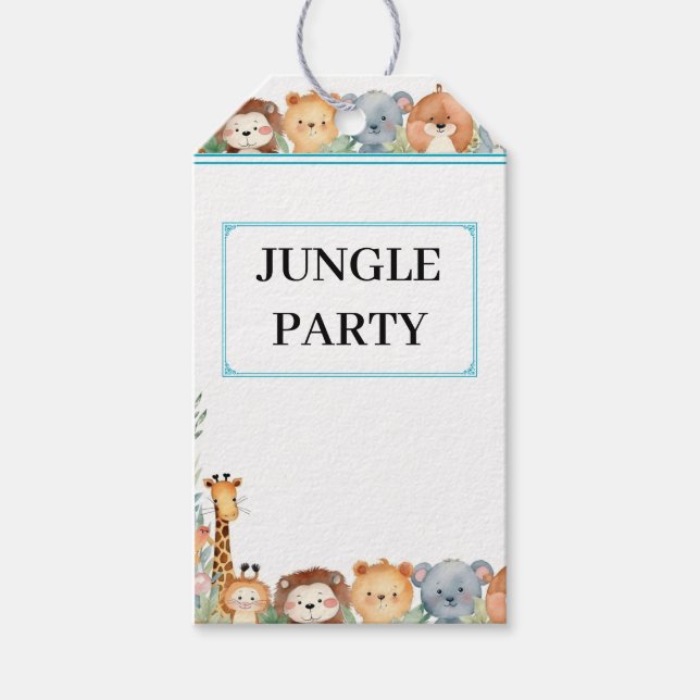 Etiqueta de regalo de Fiesta de jungla infantil (Anverso)