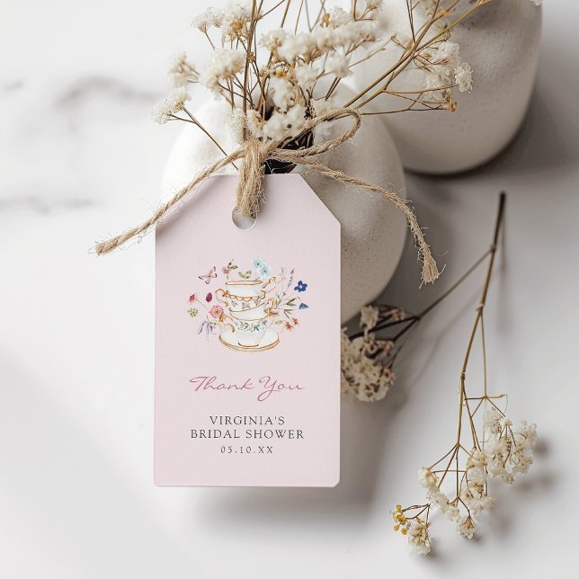 Etiqueta de regalo de Fiesta de té rosado (Pink Floral Tea Party Gift Tag by Painted Paperie
)
