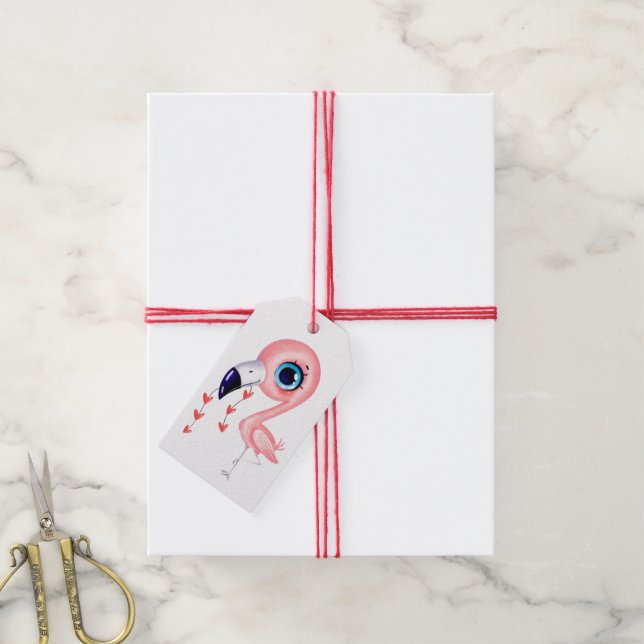 Etiqueta de regalo de flamenco rosa (Con cuerda)