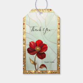 Etiqueta de regalo de flor roja de vidrio emplomad