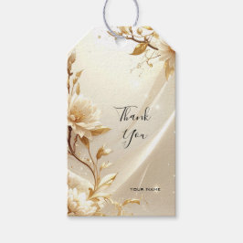 Etiqueta de regalo de flores blancas y doradas