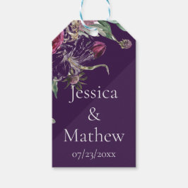 Etiqueta de regalo de flores de color púrpura