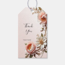 Etiqueta de regalo de flores decorativas rosadas y