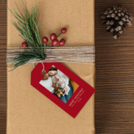 Etiqueta de regalo de foto de festividad roja