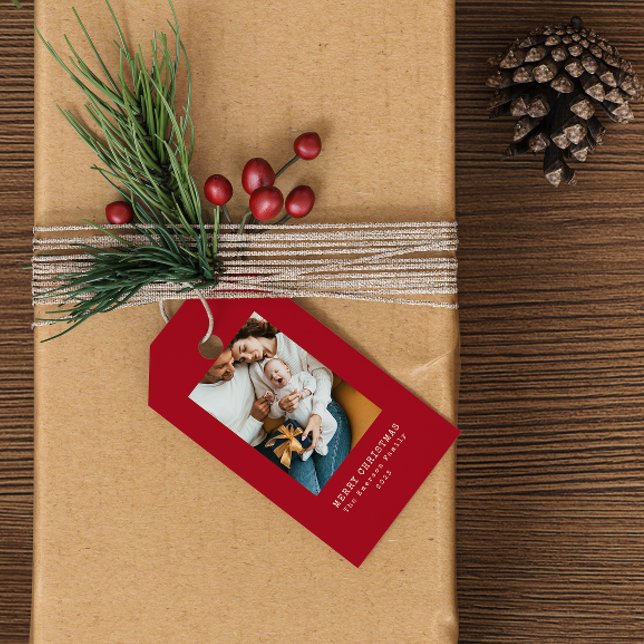 Etiqueta de regalo de foto de festividad roja (Red Photo Gift Tag)