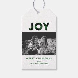 Etiqueta de regalo de foto de Navidad con estampad