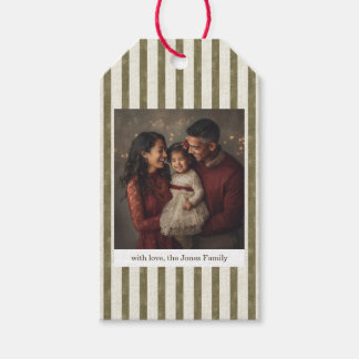 Etiqueta de regalo de foto de Navidad con rayas ve