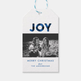 Etiqueta de regalo de foto de Navidad en cuadros a