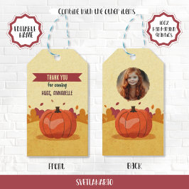 Etiqueta de regalo de foto de niño de calabaza de 