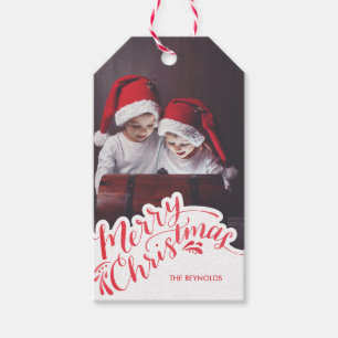 Etiqueta de regalo de foto para Navidades con letr