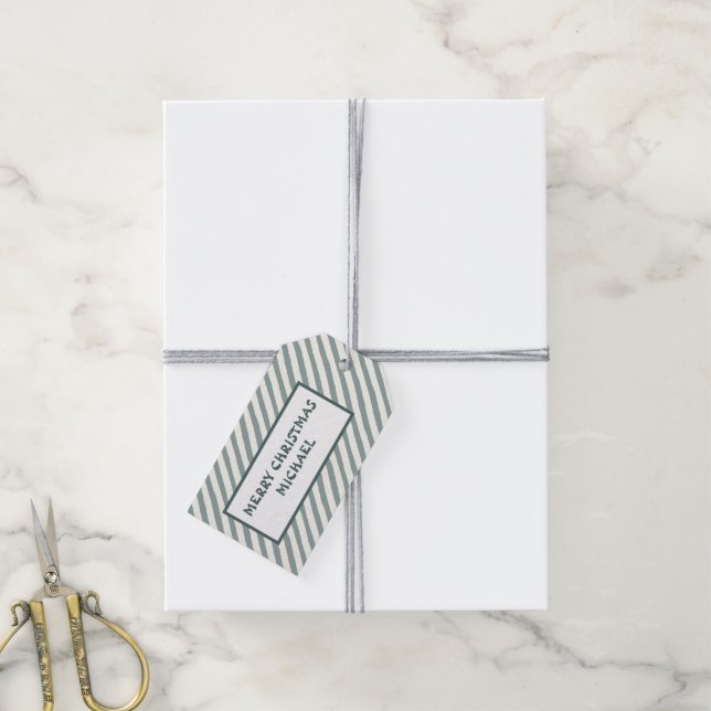 Etiqueta de regalo de franja verde de navidad (Con cuerda)