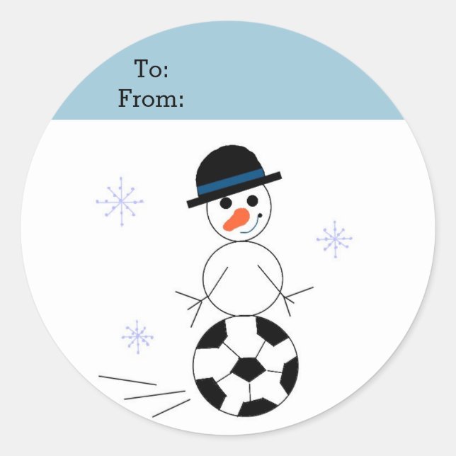 Etiqueta de regalo de fútbol de Snowman (Anverso)