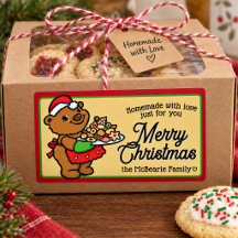 Etiqueta de regalo de galletas de Navidad con oso 