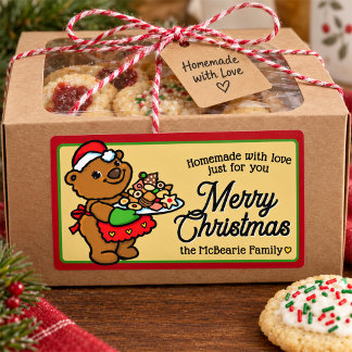 Etiqueta de regalo de galletas de Navidad con oso 