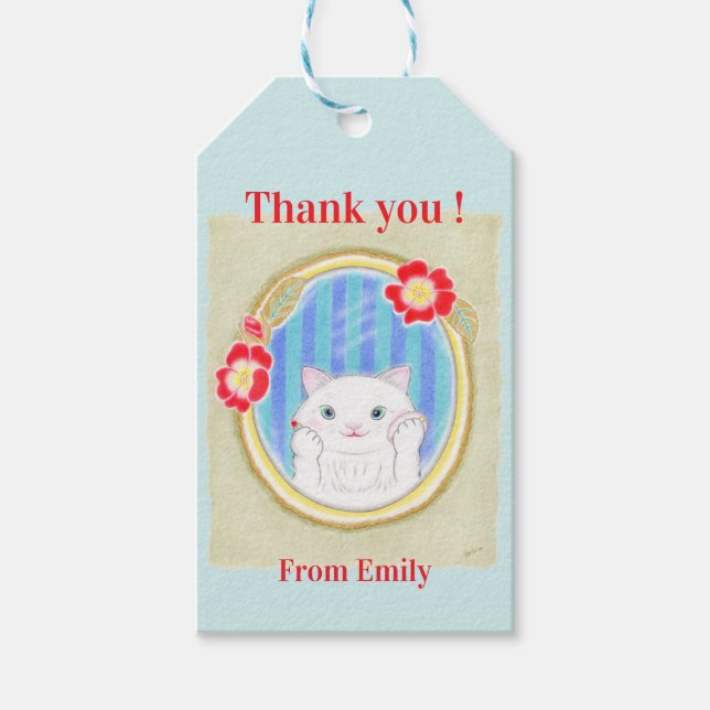 Etiqueta de regalo de gatito blanco lindo (Anverso)