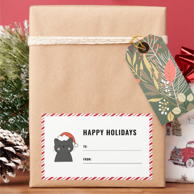 Etiqueta De Regalo De Gato A Navidades Cuidados De (Vacaciones)