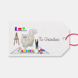 Etiqueta de regalo de gato blanco esponjoso artist