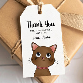Etiqueta de regalo de gato marrón pequeño gracias