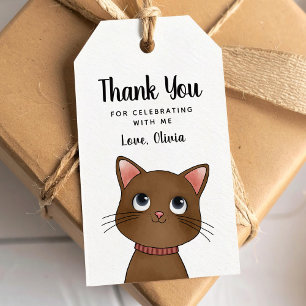 Etiqueta de regalo de gato marrón pequeño gracias